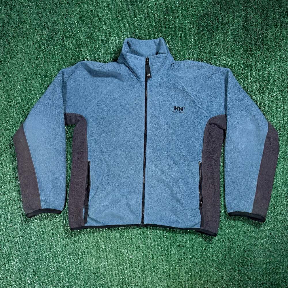 Vintage Mens Helly Hansen Blue and Grey Two-Tone Fleece Jacket Small